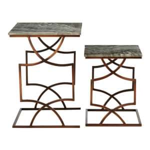 Casa Grey Marble Set Of 2 Side Tables With Bronze Metal Frame - UK
