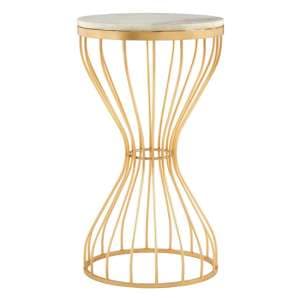 Casa Round White Marble Side Table With Gold Pinched Frame - UK