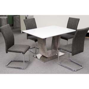 Ceibo High Gloss White Glass Fixed Dining Set With 4 Chairs - UK
