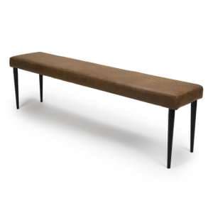 Charlie Dining Bench In Antique Brown Leather With Metal Base - UK