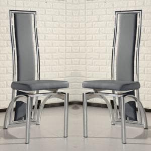 Chicago Grey Faux Leather Dining Chairs In Pair - UK