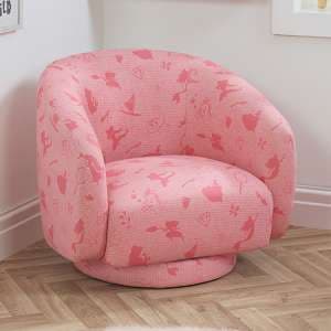 Childrens Princess Fabric Swivel Accent Chair In Pink - UK