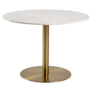 Clarkston Marble Dining Table Large With Brass Base In White - UK
