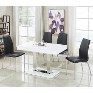 Coco White High Gloss Dining Table With 4 Opal Black Chairs - UK