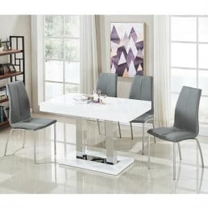Coco White High Gloss Dining Table With 4 Opal Grey Chairs - UK