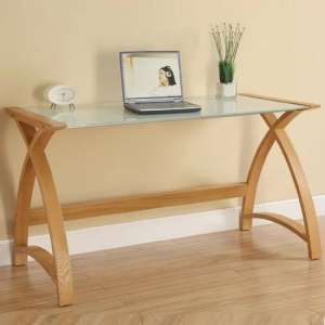 Cohen Curve Laptop Table Large In Milk White Glass Top And Oak - UK
