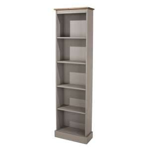 Consett Tall Narrow Bookcase In Grey Washed Wax Finish - UK