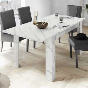 Corvi Extending Wooden Dining Table In White Marble Effect - UK