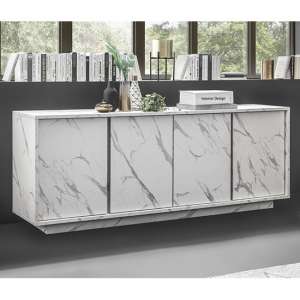 Corvi Wooden Sideboard In White Marble Effect With 4 Doors - UK