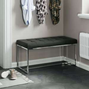 Croatia Dining Bench In Black Faux Leather With Chrome Legs - UK
