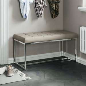 Croatia Dining Bench In Mink PU Leather With Chrome Legs - UK