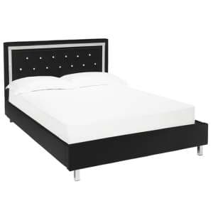 Crystallex Faux Leather Double Bed In Black - UK