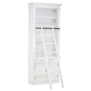 Davoca Small Wooden 1 Section Bookcase With Ladder In White - UK