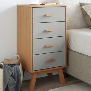 Dawlish Wooden Bedside Cabinet With 4 Drawers In Grey And Brown - UK