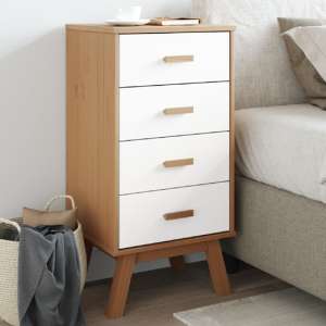 Dawlish Wooden Bedside Cabinet With 4 Drawers In White Brown - UK