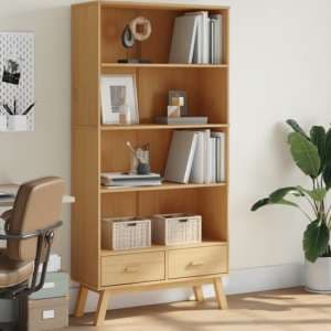 Dawlish Wooden Bookcase With 2 Drawers In Brown - UK