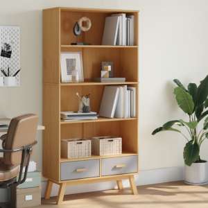 Dawlish Wooden Bookcase With 2 Drawers In Grey And Brown - UK