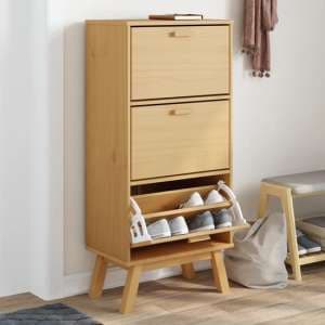 Dawlish Wooden Shoe Cabinet With 3 Drawers In Brown - UK