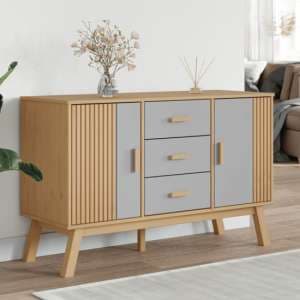 Dawlish Wooden Sideboard With 2 Doors 3 Drawers In Grey Brown - UK