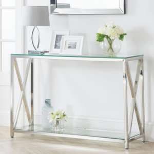 Maemi Glass Console Table With Chrome Stainless Steel Frame - UK