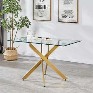 Daytona Small Clear Glass Dining Table With Brushed Gold Legs - UK