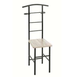 Delft Metal Valet Stand In Black With Natural Wooden Seat - UK