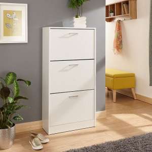 Strood Three Tier Shoe Cabinet In White Finish - UK