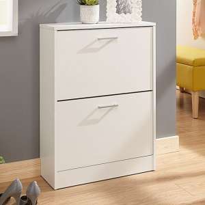 Strood Two Tier Shoe Cabinet In White Finish - UK