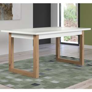 Depok Extending Wooden Dining Table In White And Oak - UK