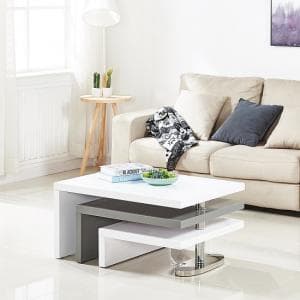 Design Rotating High Gloss Coffee Table In White And Grey - UK