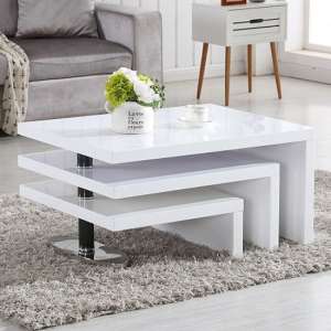 Design Rotating High Gloss Coffee Table With 3 Tops In White - UK