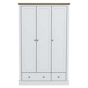 Devan Wooden Wardrobe With 3 Doors And 2 Drawers In White - UK
