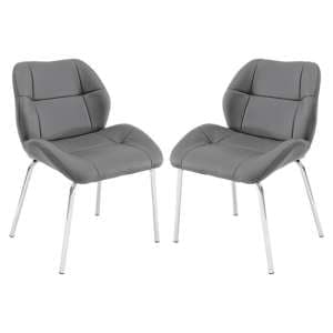 Dinky Bistro Grey Faux Leather Dining Chairs In Pair - UK