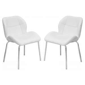 Dinky Bistro White Faux Leather Dining Chairs In Pair - UK
