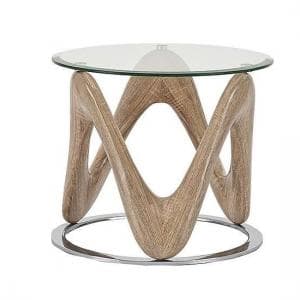 Dunic Glass Lamp Table Round In Sonoma Oak And Chrome - UK