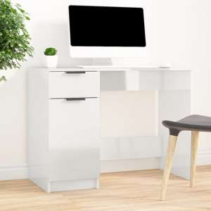 Dunstable High Gloss Laptop Desk 1 Door 1 Drawer In White - UK