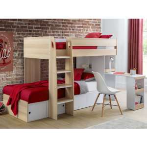 Ebrill Wooden Bunk Bed In Scandinavian Oak And White - UK