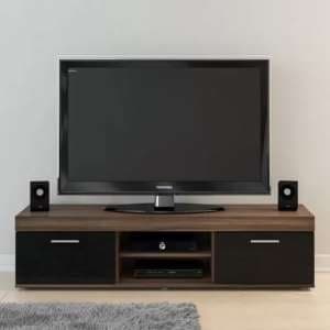 Edged Wooden TV Stand Large In Walnut And Black High Gloss - UK