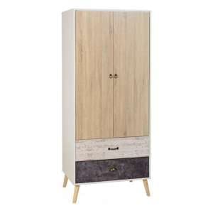 Noein Wardrobe In White And Distressed Effect With Two Doors - UK