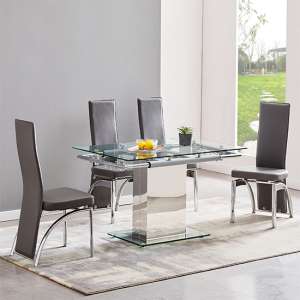 Enke Extending Glass Dining Table With 4 Romeo Grey Chairs - UK