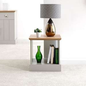 Kirkby Wooden Lamp Table In Grey With Oak Effect Top - UK