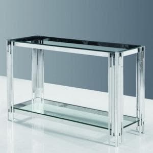 Ventnor Glass Console Table In Clear With Polished Steel Frame - UK