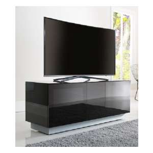 Elements Glass TV Stand With 2 Glass Doors In Black - UK