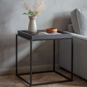 Fardon Wooden Side Table With Metal Frame In Brushed Black - UK