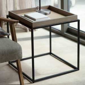 Fardon Wooden Side Table With Metal Frame In Grey Wash - UK