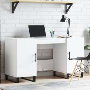 Fenland High Gloss Laptop Desk With 2 Doors In White - UK