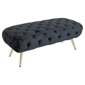 Galen Fabric Dining Bench In Black With Gold Metal Legs - UK