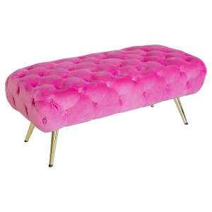 Galen Fabric Dining Bench In Pink With Gold Metal Legs - UK
