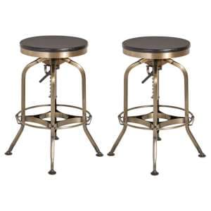 Dschubba Brass Steel Bar Stools With Ash Wooden Seat In A Pair - UK