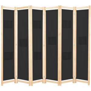 Gavyn Fabric 6 Panels 240cm x 170cm Room Divider In Black - UK
